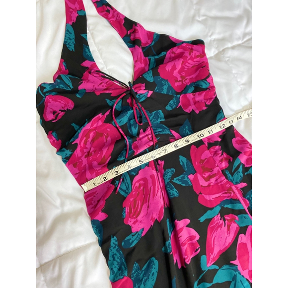 Lulus Fiercely Flowery Black Floral Ruched Halter Dress Small - Picture 7 of 8